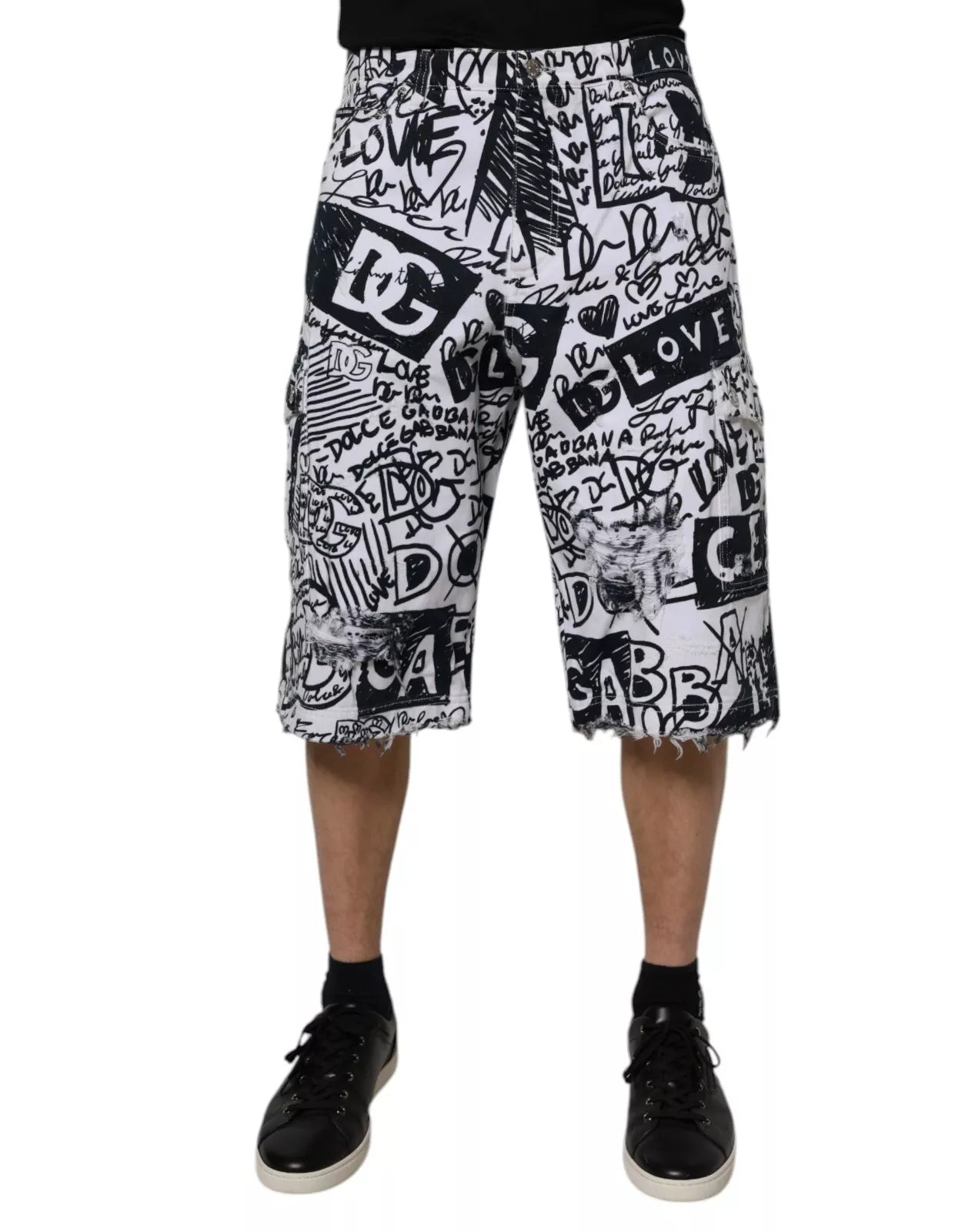 Dolce &amp; Gabbana Witte Graffiti Katoenen Heren Bermuda Denim Shorts