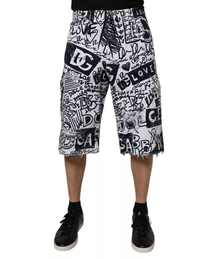 Dolce &amp; Gabbana Witte Graffiti Katoenen Heren Bermuda Denim Shorts