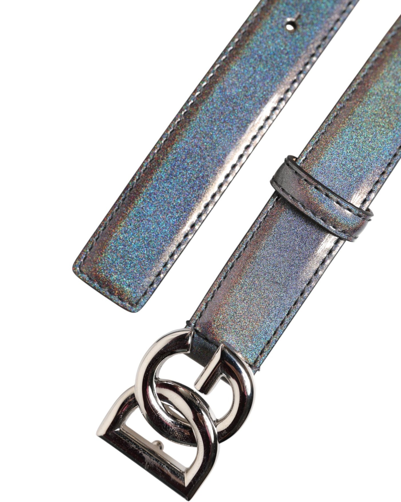 Ceinture Dolce &amp; Gabbana en cuir métallisé avec boucle logo argentée
