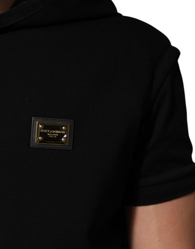 Dolce &amp; Gabbana Zwart Mouwloos Capuchon Logo Plaque Jasje