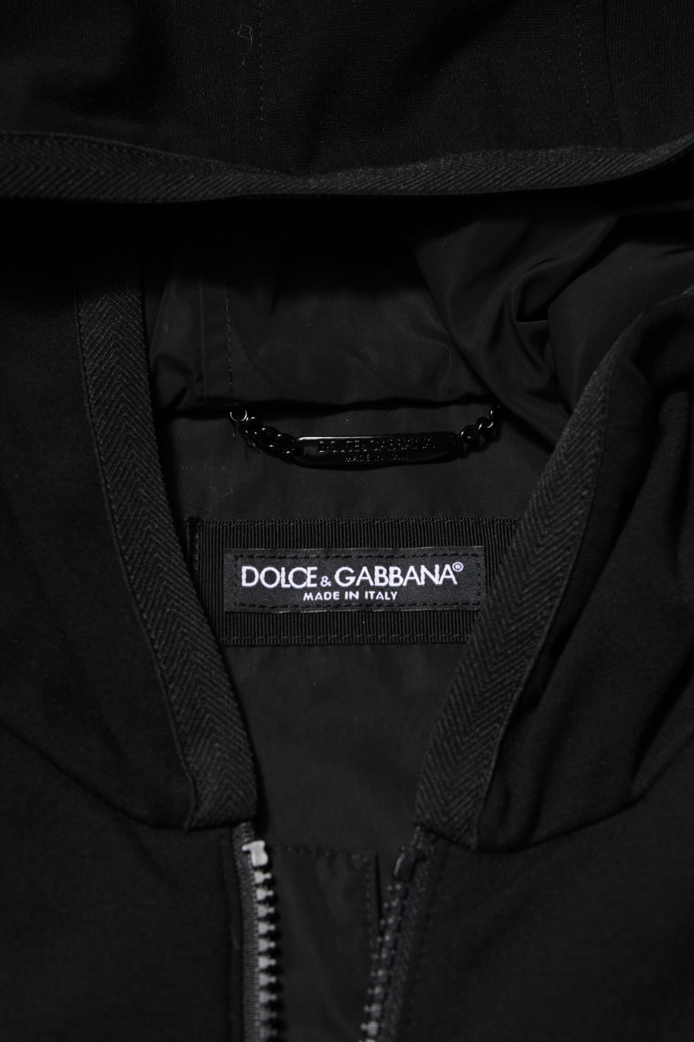 Dolce &amp; Gabbana Zwart Mouwloos Capuchon Logo Plaque Jasje