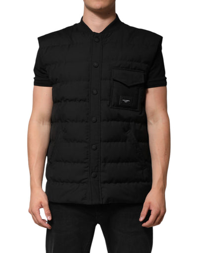 Dolce &amp; Gabbana Zwarte Mouwloze Parka Logo Plaque Jas