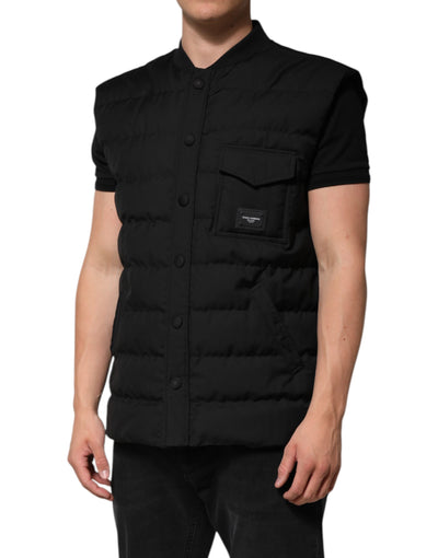 Dolce &amp; Gabbana Zwarte Mouwloze Parka Logo Plaque Jas