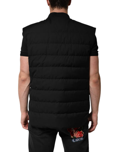 Dolce &amp; Gabbana Zwarte Mouwloze Parka Logo Plaque Jas