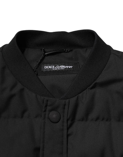 Dolce &amp; Gabbana Zwarte Mouwloze Parka Logo Plaque Jas