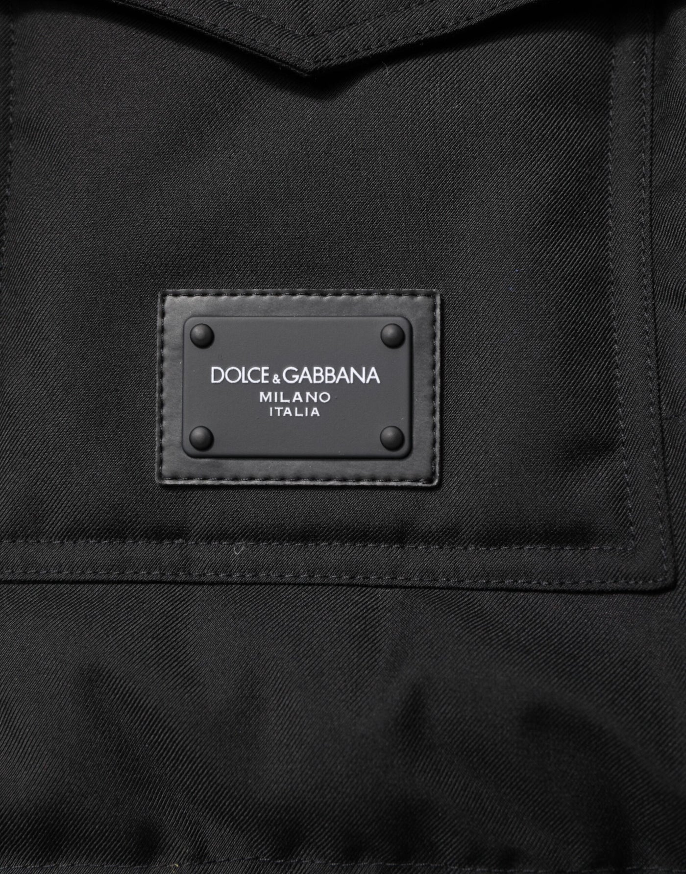 Dolce &amp; Gabbana Zwarte Mouwloze Parka Logo Plaque Jas