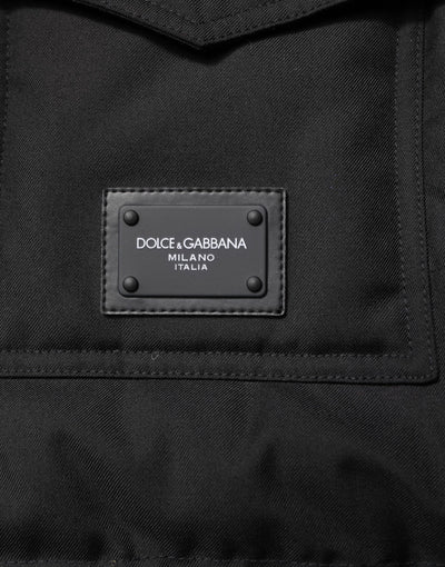 Dolce &amp; Gabbana Zwarte Mouwloze Parka Logo Plaque Jas
