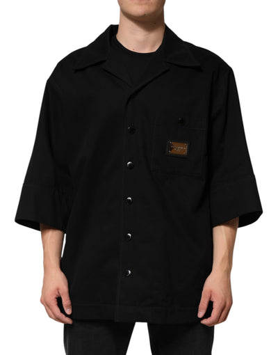 Dolce &amp; Gabbana Zwart Heren Casual Overhemd met Korte Mouwen en Knoopsluiting