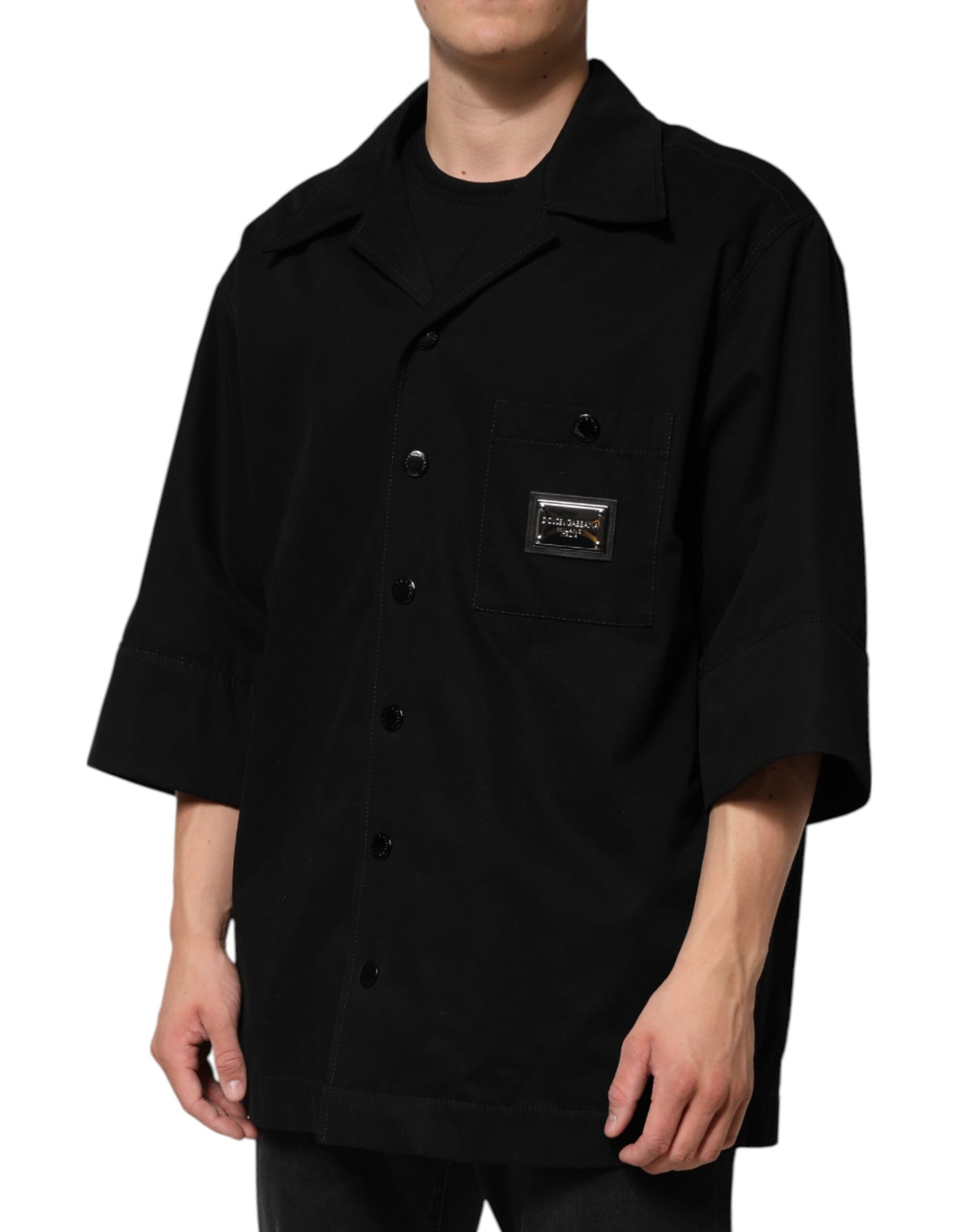 Dolce &amp; Gabbana Zwart Heren Casual Overhemd met Korte Mouwen en Knoopsluiting