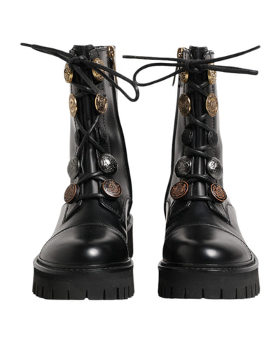 Dolce & Gabbana Black Leather Mid Calf Biker Boots Shoes