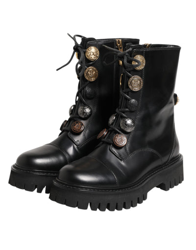 Dolce & Gabbana Black Leather Mid Calf Biker Boots Shoes