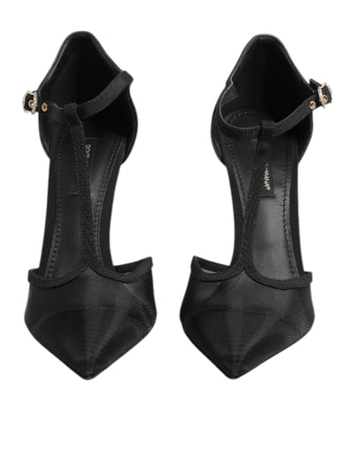 Chaussures à talons aiguilles et brides en T en maille noire Dolce &amp; Gabbana