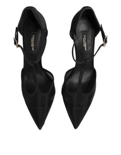 Chaussures à talons aiguilles et brides en T en maille noire Dolce &amp; Gabbana