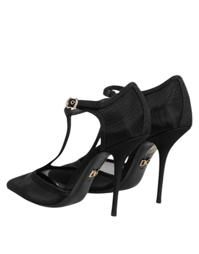 Chaussures à talons aiguilles et brides en T en maille noire Dolce &amp; Gabbana