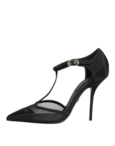 Chaussures à talons aiguilles et brides en T en maille noire Dolce &amp; Gabbana