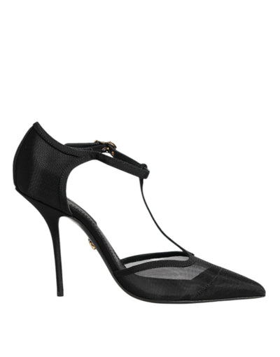 Chaussures à talons aiguilles et brides en T en maille noire Dolce &amp; Gabbana