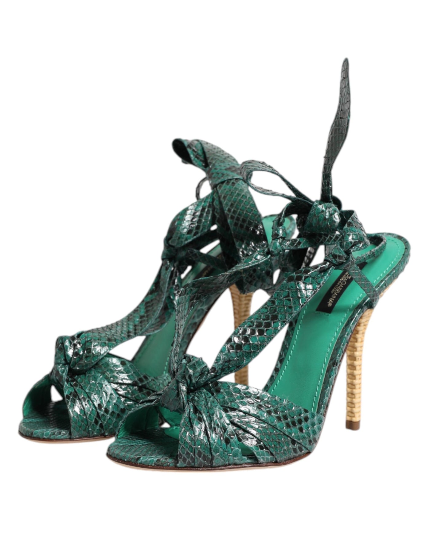 Sandales à talons en cuir python vert Dolce &amp; Gabbana
