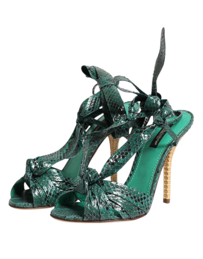 Sandales à talons en cuir python vert Dolce &amp; Gabbana