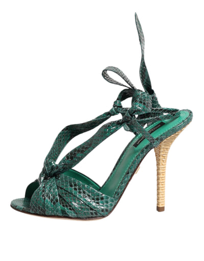 Sandales à talons en cuir python vert Dolce &amp; Gabbana