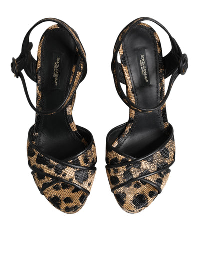 Sandales compensées à bride cheville Dolce &amp; Gabbana à motif léopard marron