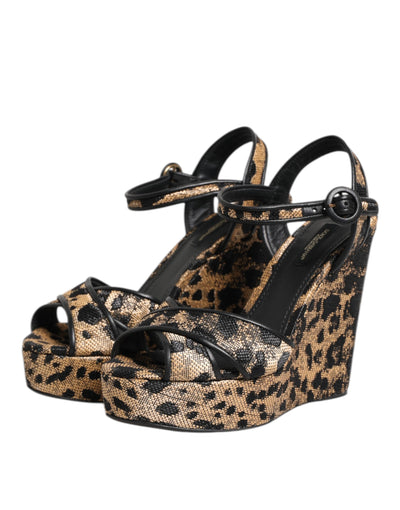 Sandales compensées à bride cheville Dolce &amp; Gabbana à motif léopard marron