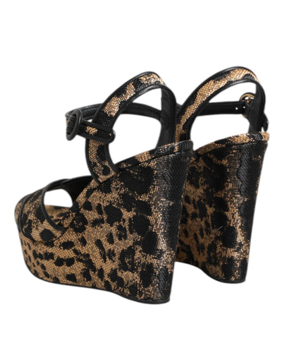 Sandales compensées à bride cheville Dolce &amp; Gabbana à motif léopard marron