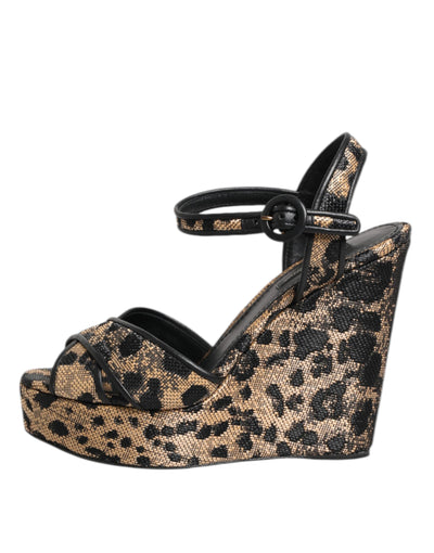 Sandales compensées à bride cheville Dolce &amp; Gabbana à motif léopard marron