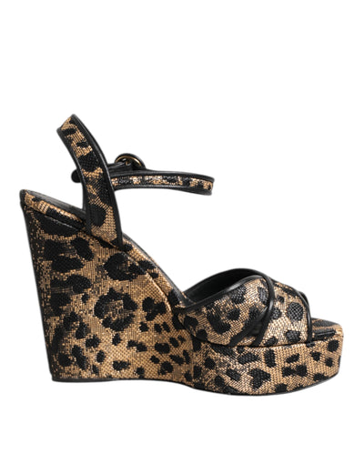 Sandales compensées à bride cheville Dolce &amp; Gabbana à motif léopard marron