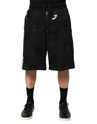 Dolce &amp; Gabbana Zwarte Logo Katoenen Bermuda Sweatshorts Shorts