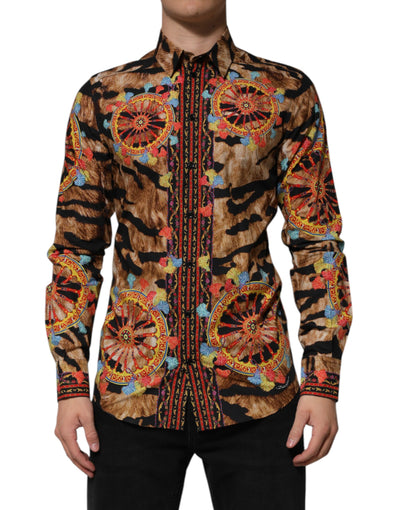 Dolce &amp; Gabbana GOLD Cotton Tiger Carretto Shirt met lange mouwen