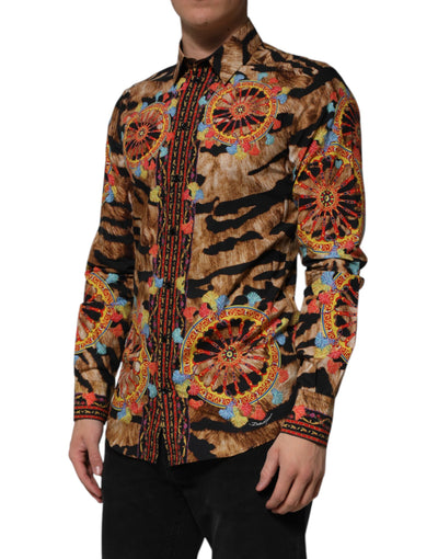 Dolce &amp; Gabbana GOLD Cotton Tiger Carretto Shirt met lange mouwen