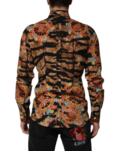 Dolce &amp; Gabbana GOLD Cotton Tiger Carretto Shirt met lange mouwen