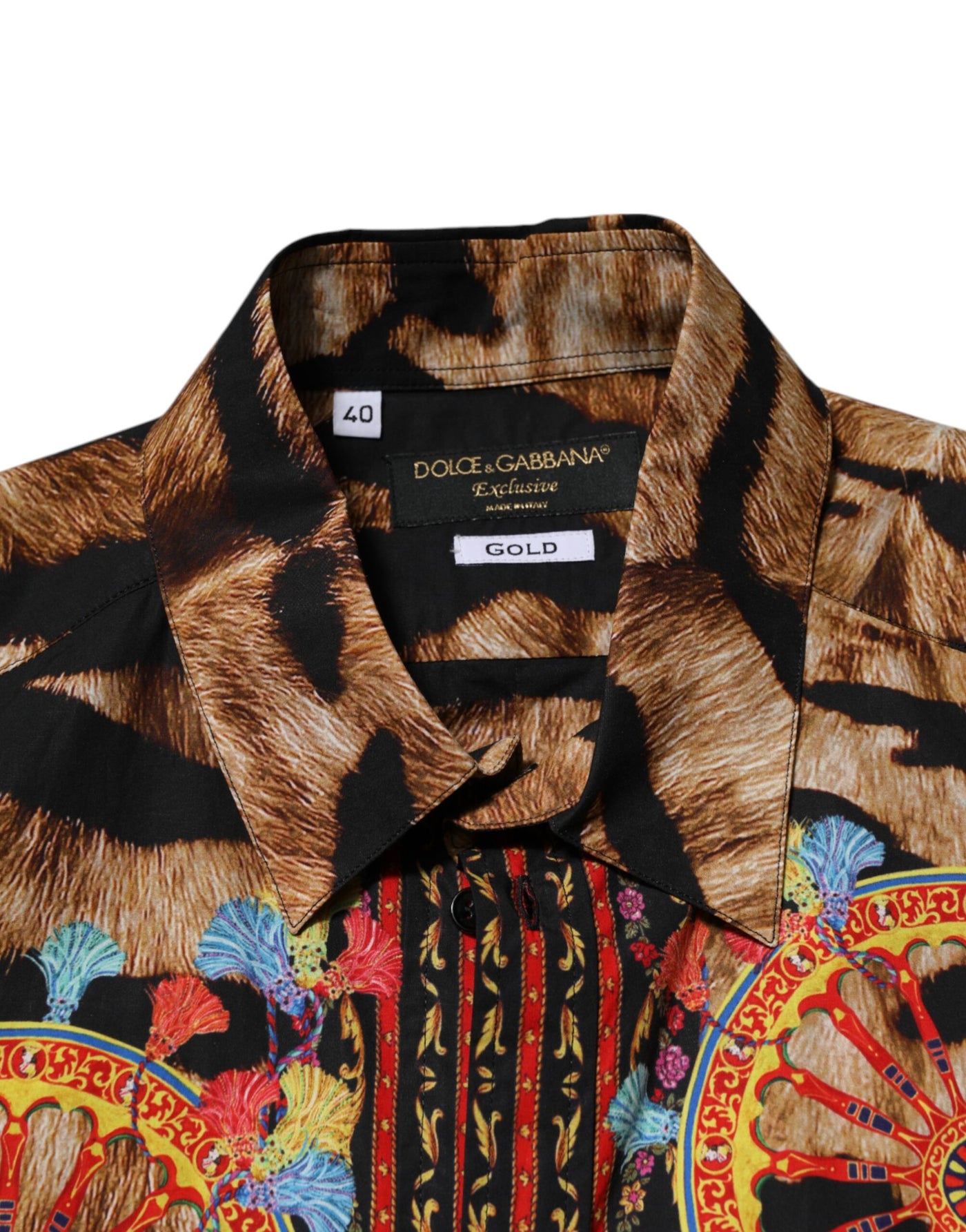Dolce &amp; Gabbana GOLD Cotton Tiger Carretto Shirt met lange mouwen