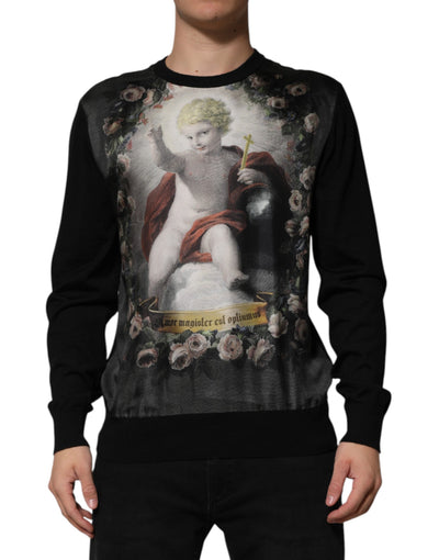 Pull baroque imprimé chérubin en cachemire noir Dolce &amp; Gabbana