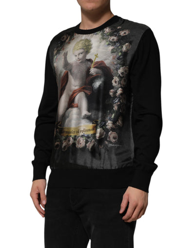 Pull baroque imprimé chérubin en cachemire noir Dolce &amp; Gabbana