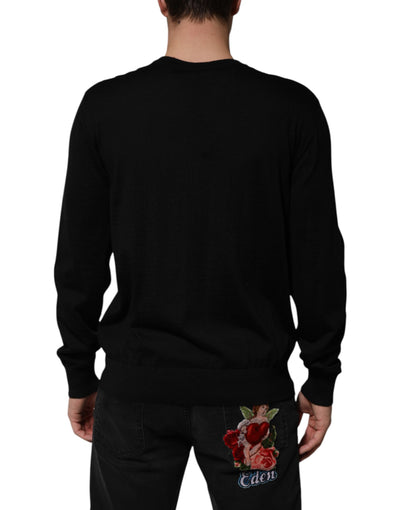 Pull baroque imprimé chérubin en cachemire noir Dolce &amp; Gabbana