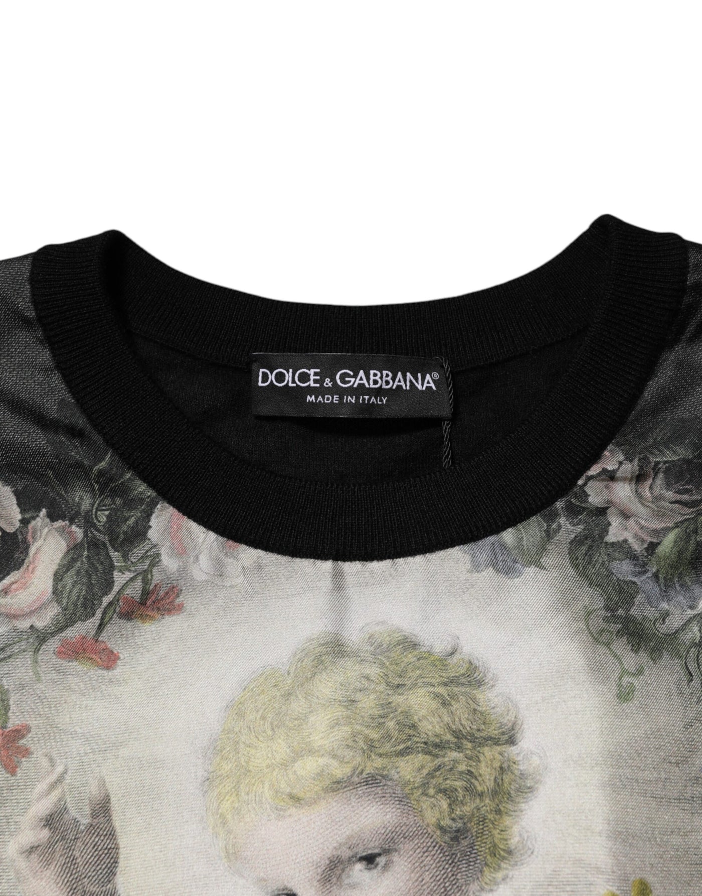 Pull baroque imprimé chérubin en cachemire noir Dolce &amp; Gabbana