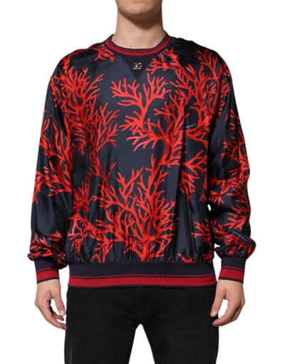 Pull Dolce &amp; Gabbana en soie bleu marine et rouge à imprimé corail