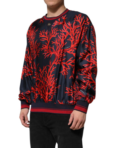 Pull Dolce &amp; Gabbana en soie bleu marine et rouge à imprimé corail