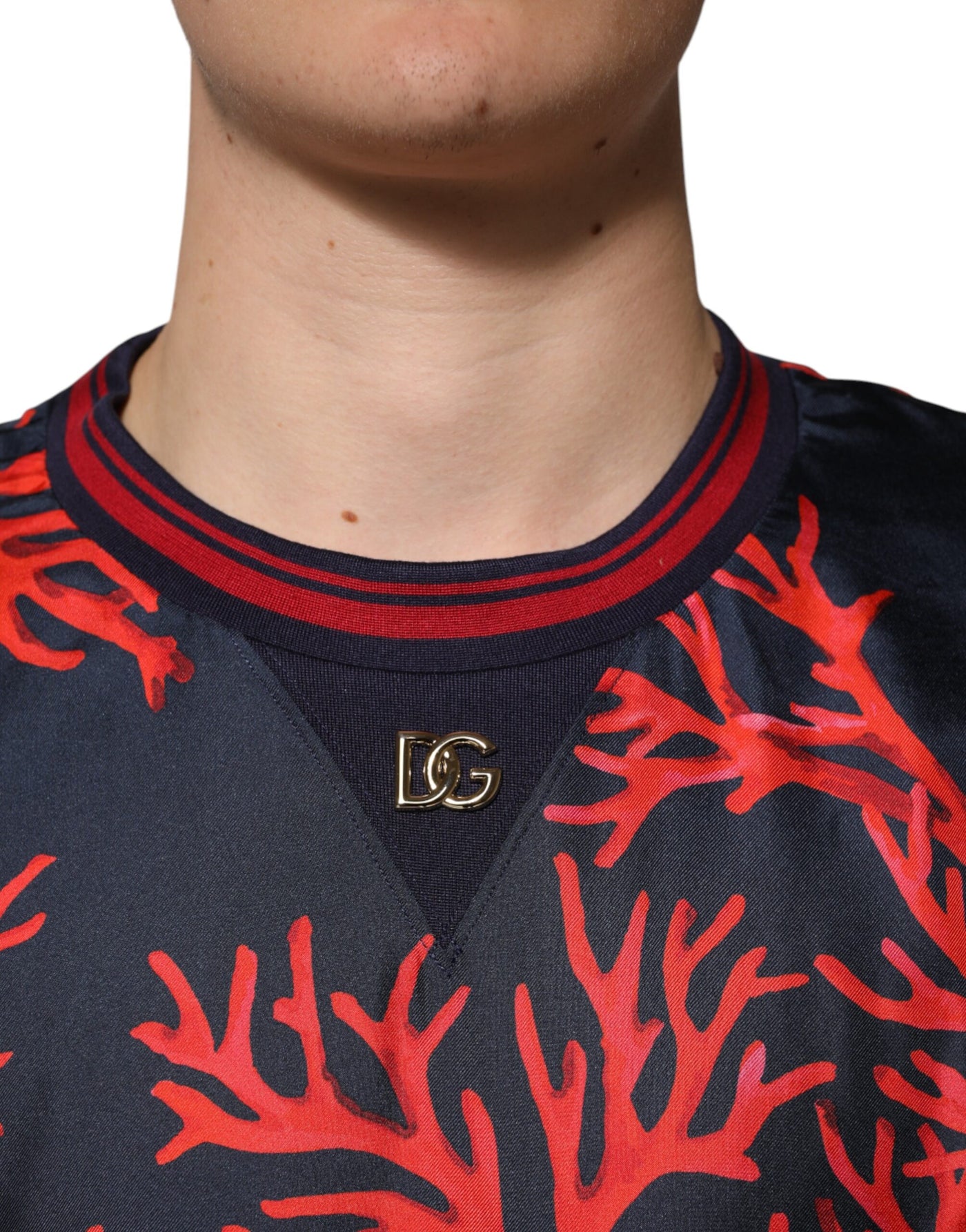 Pull Dolce &amp; Gabbana en soie bleu marine et rouge à imprimé corail