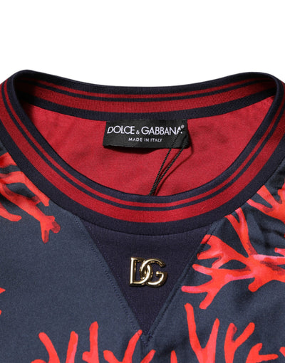 Pull Dolce &amp; Gabbana en soie bleu marine et rouge à imprimé corail