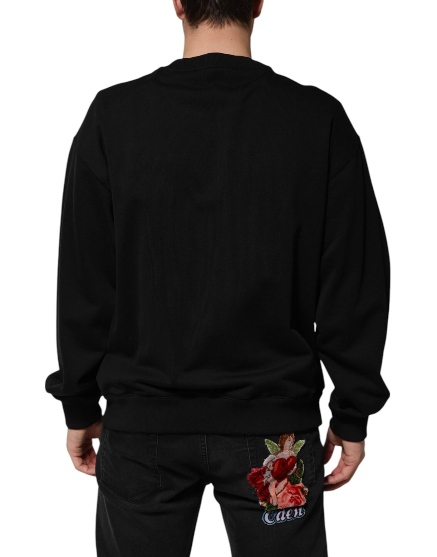 Sweat-shirt ras du cou en coton noir Dolce &amp; Gabbana avec logo DG