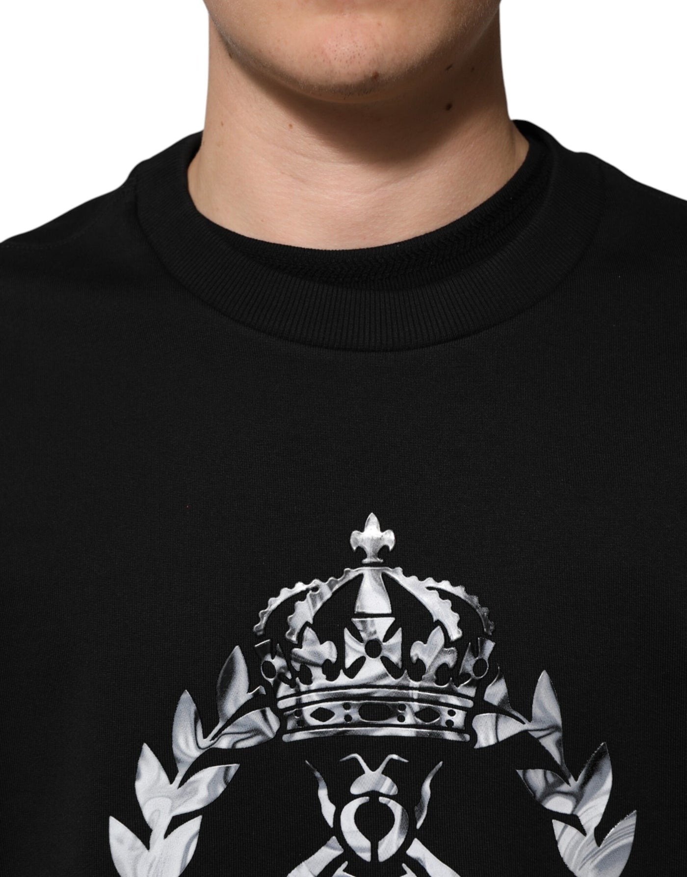 Sweat-shirt ras du cou en coton noir Dolce &amp; Gabbana avec logo DG