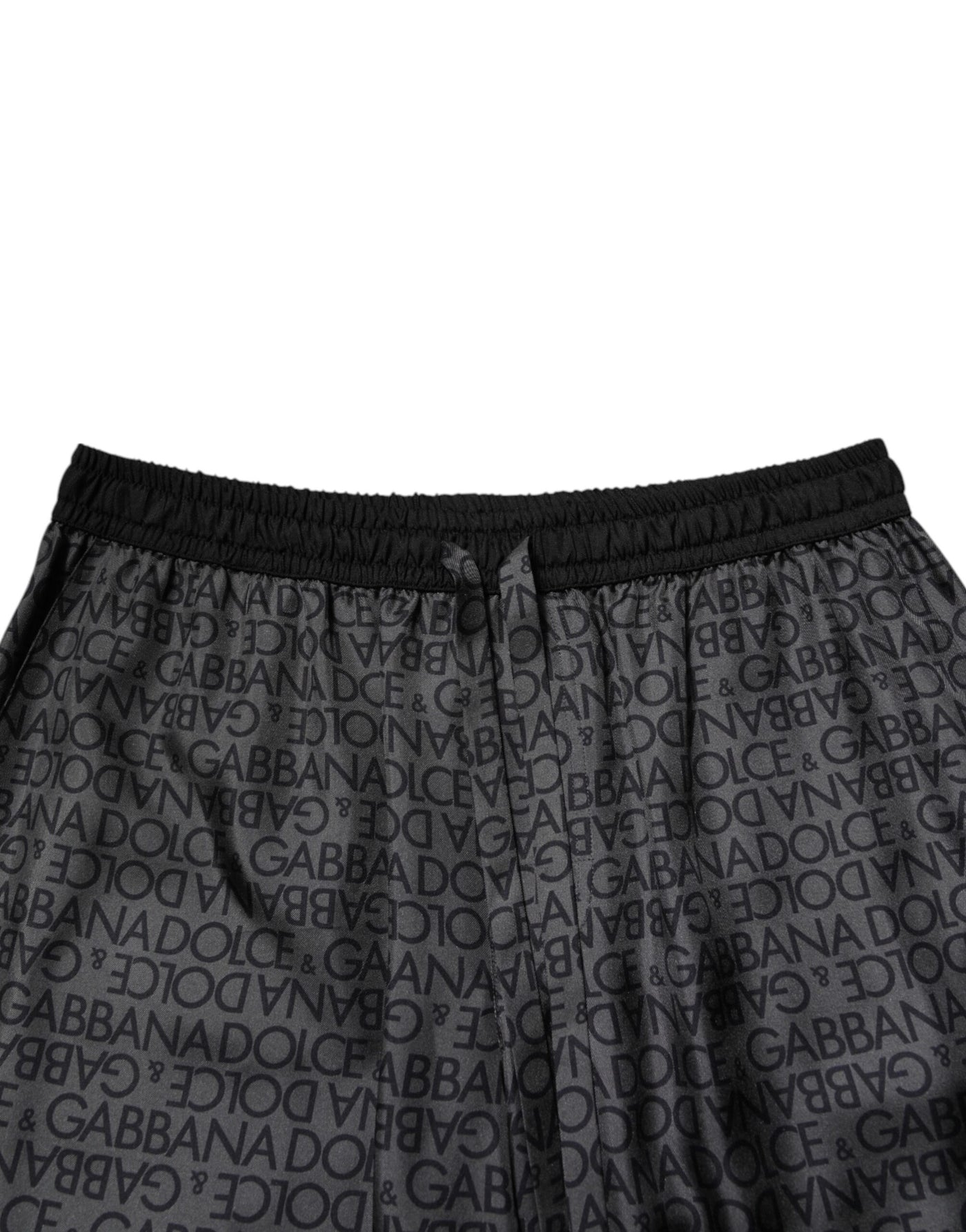 Dolce &amp; Gabbana Grijze Zwarte Zijden DG Logo Heren Bermuda Shorts