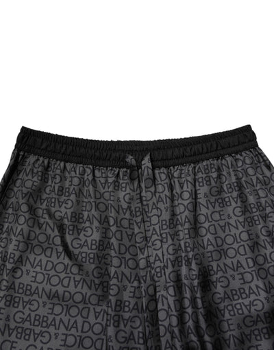 Dolce &amp; Gabbana Grijze Zwarte Zijden DG Logo Heren Bermuda Shorts