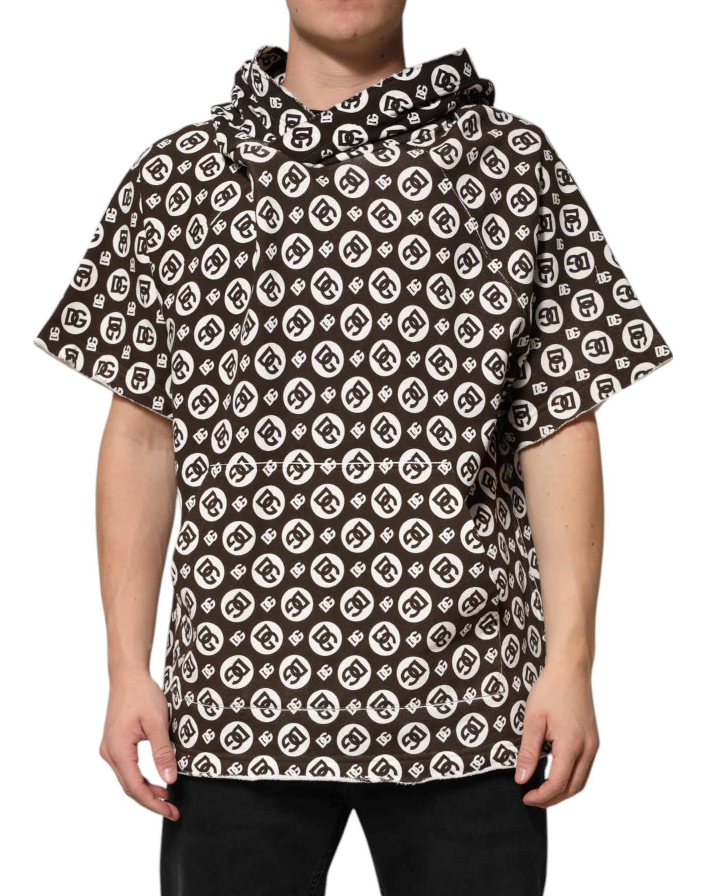 Sweat à capuche court Dolce &amp; Gabbana marron et blanc avec logo DG