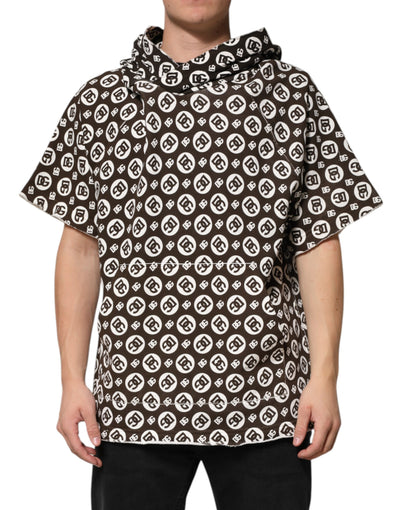 Sweat à capuche court Dolce &amp; Gabbana marron et blanc avec logo DG