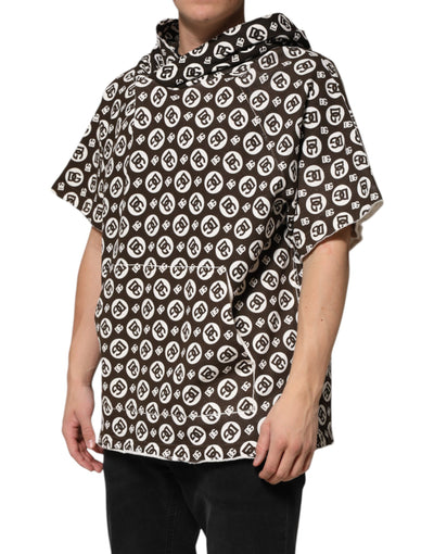 Sweat à capuche court Dolce &amp; Gabbana marron et blanc avec logo DG