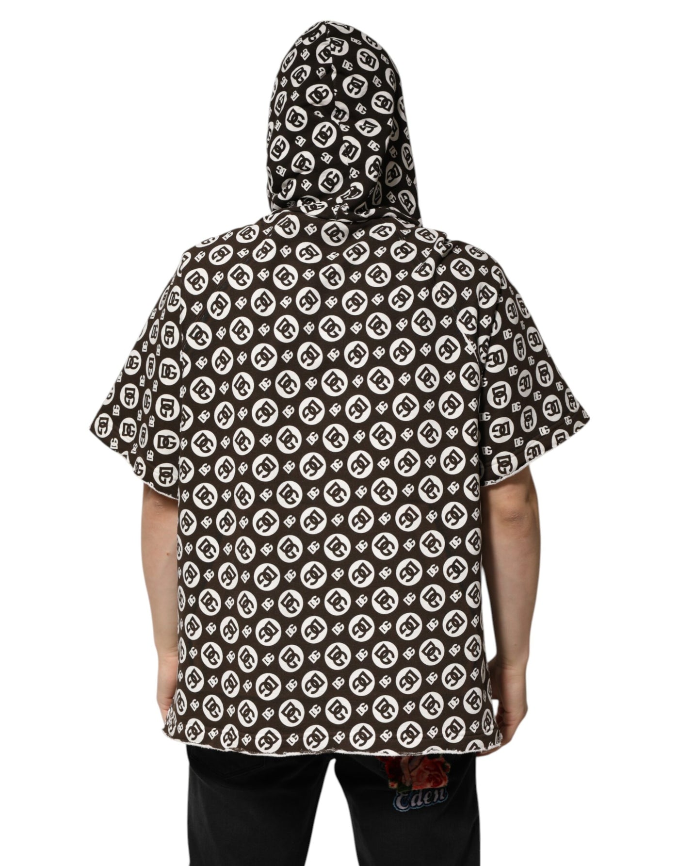 Sweat à capuche court Dolce &amp; Gabbana marron et blanc avec logo DG