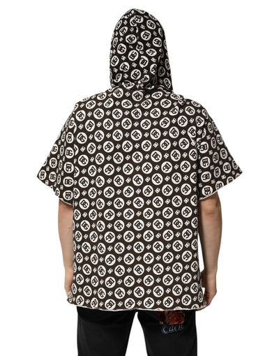 Sweat à capuche court Dolce &amp; Gabbana marron et blanc avec logo DG